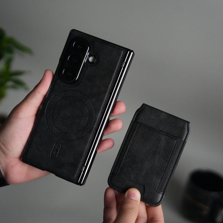 Galaxy Z Fold 7 Magnetic PU Leather Flip Kickstand Credit Wallet Card Holder Slots Covers