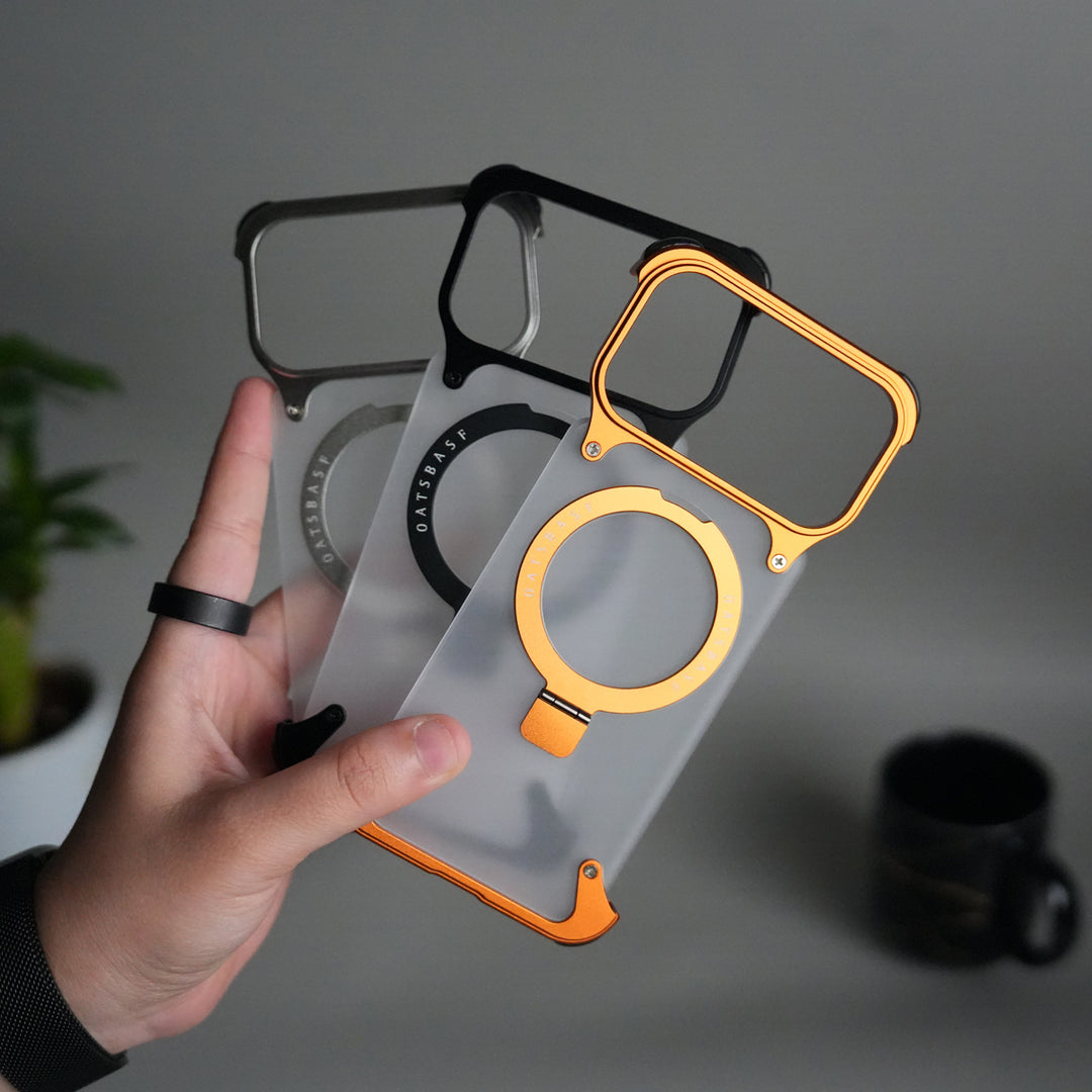 iPhone 17 Pro Frosted Frameless Metal Kickstand Case