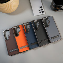 Galaxy S26 Ultra Leather Mate Chrome Plated Kick Stand Case Cover