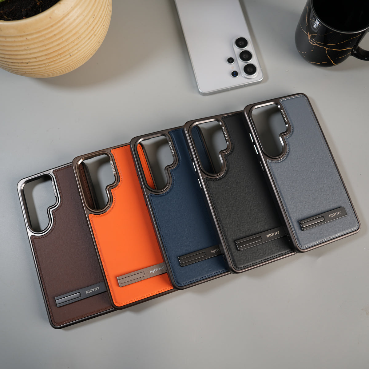 Galaxy S26 Ultra Leather Mate Chrome Plated Kick Stand Case Cover