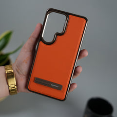 Galaxy S26 Ultra Leather Mate Chrome Plated Kick Stand Case Cover