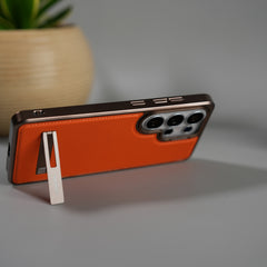 Galaxy S26 Ultra Leather Mate Chrome Plated Kick Stand Case Cover