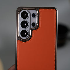 Galaxy S26 Ultra Leather Mate Chrome Plated Kick Stand Case Cover