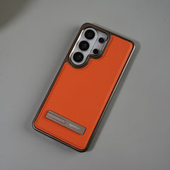 Galaxy S26 Ultra Leather Mate Chrome Plated Kick Stand Case Cover