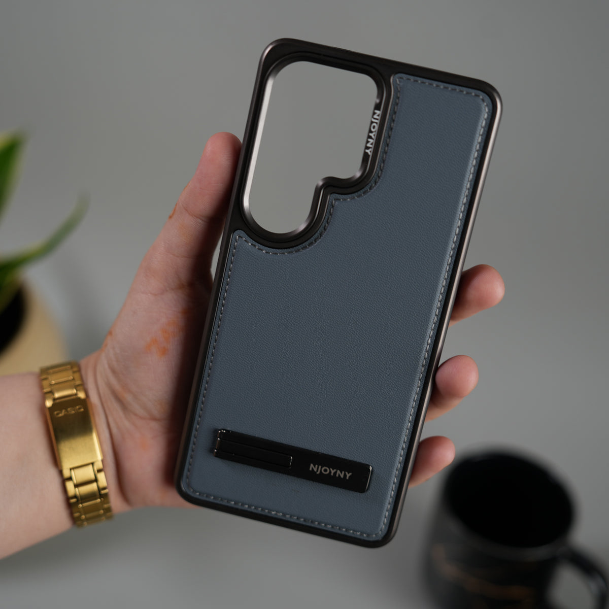 Galaxy S26 Ultra Leather Mate Chrome Plated Kick Stand Case Cover