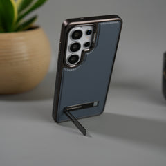 Galaxy S26 Ultra Leather Mate Chrome Plated Kick Stand Case Cover