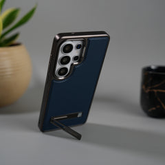 Galaxy S26 Ultra Leather Mate Chrome Plated Kick Stand Case Cover