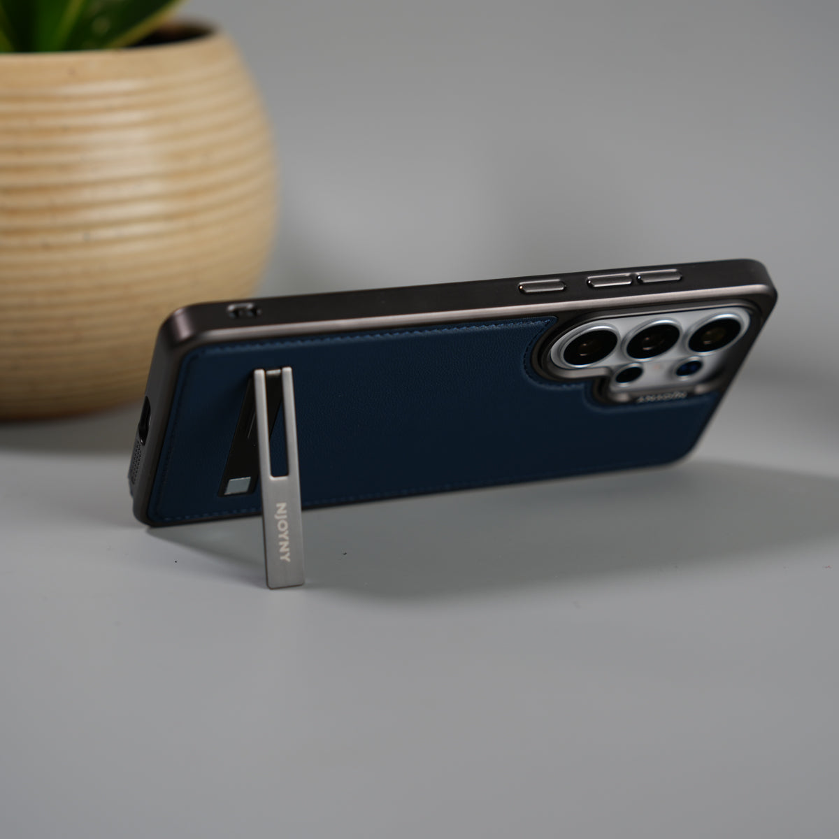 Galaxy S26 Ultra Leather Mate Chrome Plated Kick Stand Case Cover