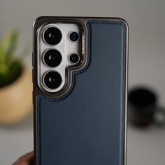 Galaxy S26 Ultra Leather Mate Chrome Plated Kick Stand Case Cover