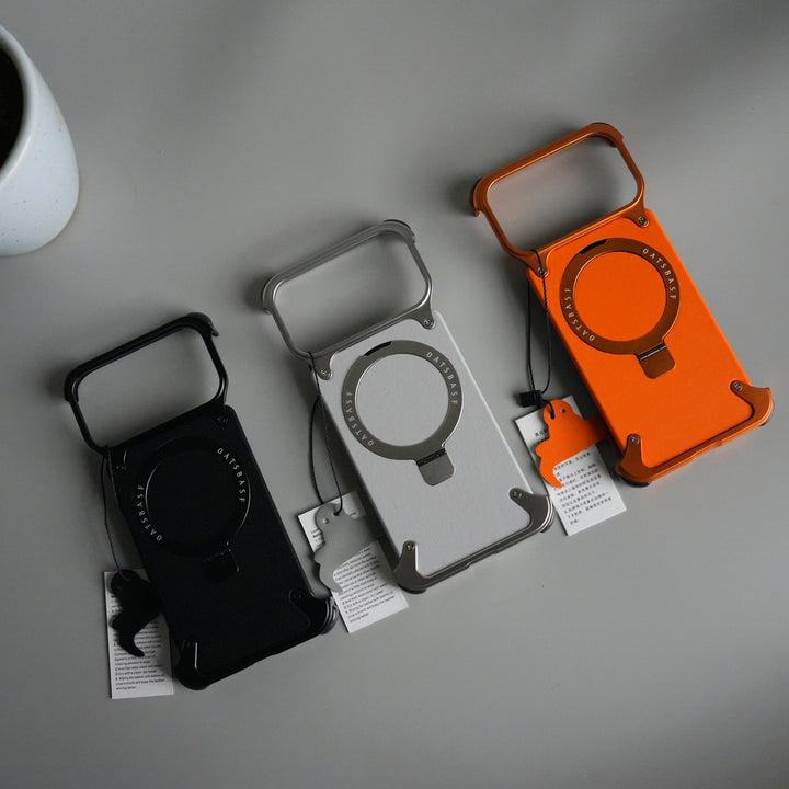 iPhone 17 Pro Max Leather Frameless Metal Kickstand Case