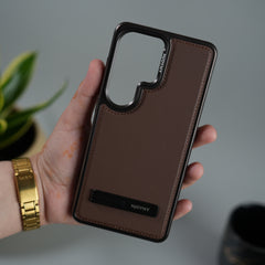 Galaxy S26 Ultra Leather Mate Chrome Plated Kick Stand Case Cover