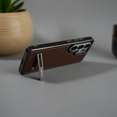 Galaxy S26 Ultra Leather Mate Chrome Plated Kick Stand Case Cover