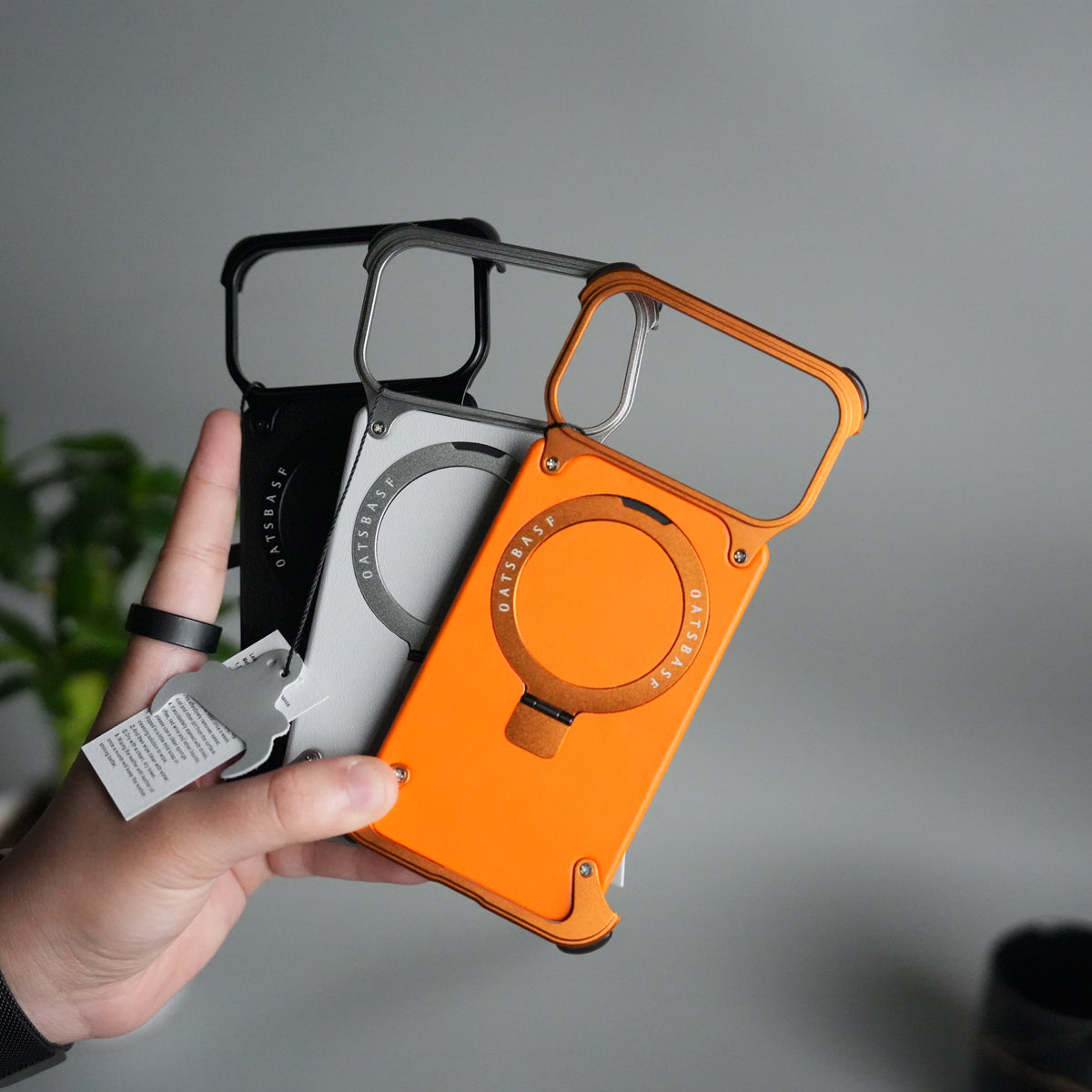 iPhone 17 Pro Max Leather Frameless Metal Kickstand Case