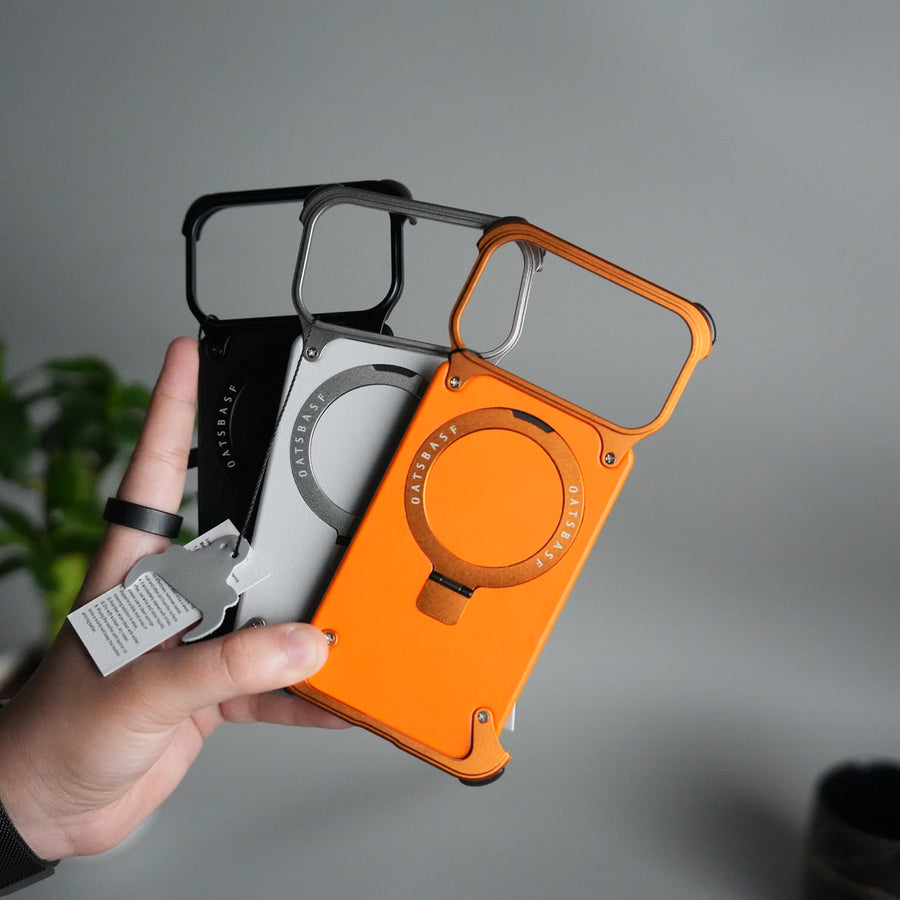 iPhone 17 Pro Leather Frameless Metal Kickstand Case