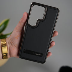Galaxy S26 Ultra Leather Mate Chrome Plated Kick Stand Case Cover