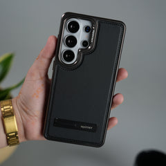 Galaxy S26 Ultra Leather Mate Chrome Plated Kick Stand Case Cover