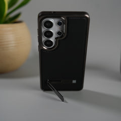 Galaxy S26 Ultra Leather Mate Chrome Plated Kick Stand Case Cover