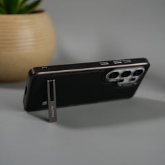 Galaxy S26 Ultra Leather Mate Chrome Plated Kick Stand Case Cover