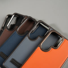 Galaxy S26 Ultra Leather Mate Chrome Plated Kick Stand Case Cover