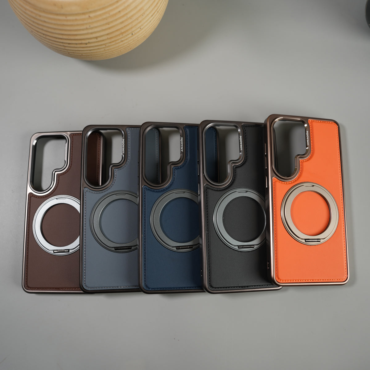 Galaxy S26 Ultra Leather Mate Chrome Plated Rotating Stand Case Cover
