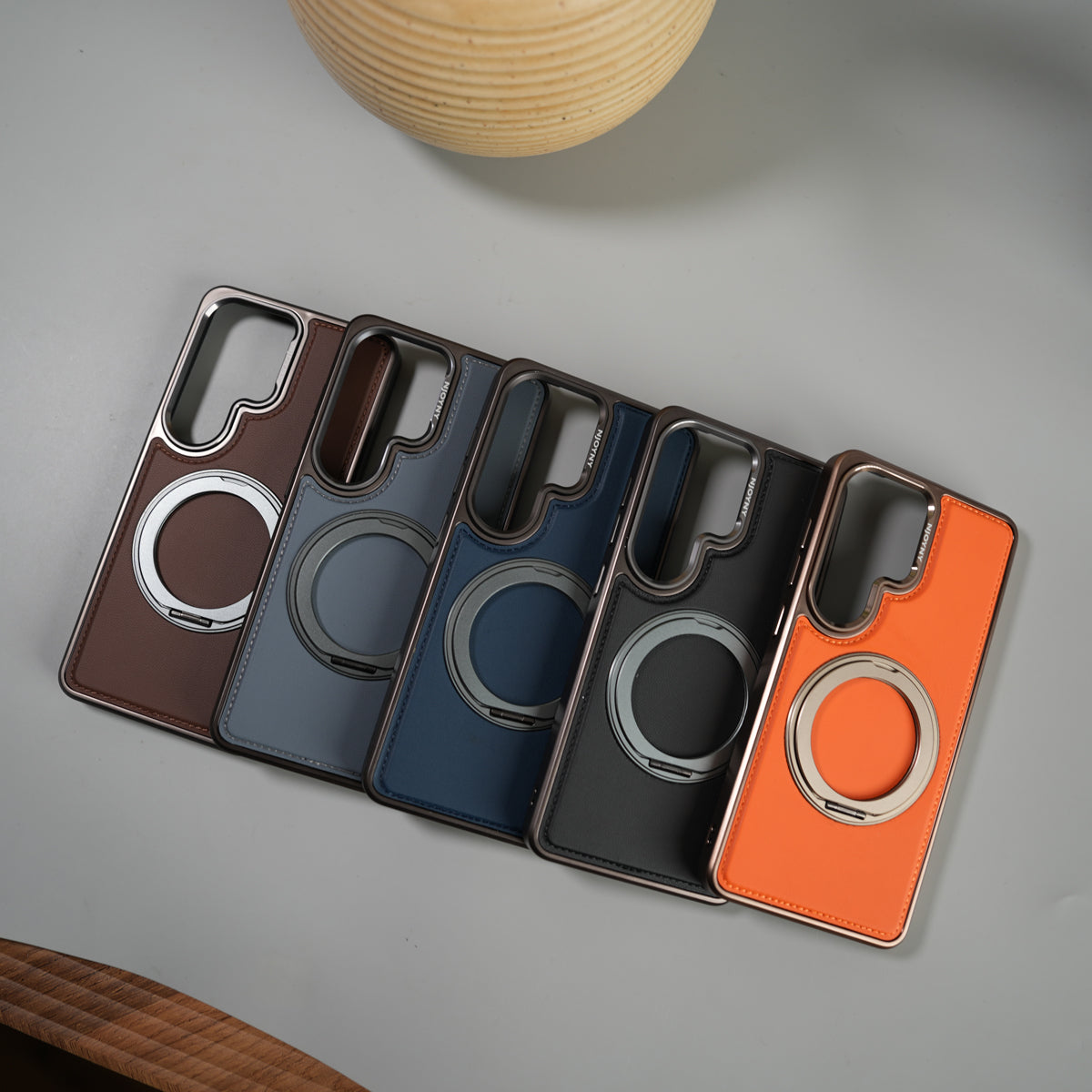 Galaxy S26 Ultra Leather Mate Chrome Plated Rotating Stand Case Cover