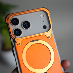 iPhone 17 Pro Max Leather Frameless Metal Kickstand Case