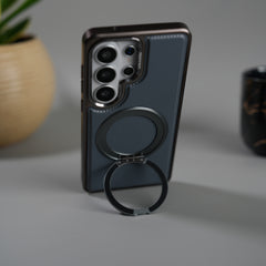 Galaxy S26 Ultra Leather Mate Chrome Plated Rotating Stand Case Cover