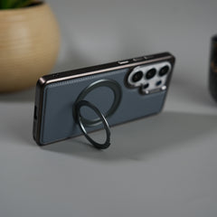 Galaxy S26 Ultra Leather Mate Chrome Plated Rotating Stand Case Cover