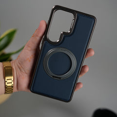 Galaxy S26 Ultra Leather Mate Chrome Plated Rotating Stand Case Cover