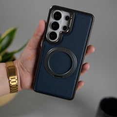 Galaxy S26 Ultra Leather Mate Chrome Plated Rotating Stand Case Cover