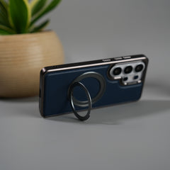 Galaxy S26 Ultra Leather Mate Chrome Plated Rotating Stand Case Cover