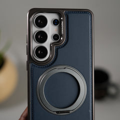 Galaxy S26 Ultra Leather Mate Chrome Plated Rotating Stand Case Cover