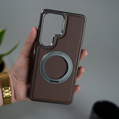 Galaxy S26 Ultra Leather Mate Chrome Plated Rotating Stand Case Cover