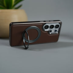 Galaxy S26 Ultra Leather Mate Chrome Plated Rotating Stand Case Cover