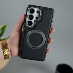 Galaxy S26 Ultra Leather Mate Chrome Plated Rotating Stand Case Cover