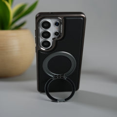 Galaxy S26 Ultra Leather Mate Chrome Plated Rotating Stand Case Cover