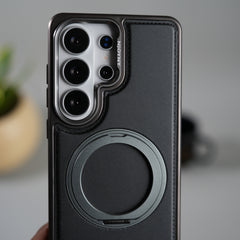Galaxy S26 Ultra Leather Mate Chrome Plated Rotating Stand Case Cover
