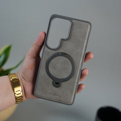 Galaxy S26 Ultra Leather Case | Luxury Metal Ring Stand Back Cover | Shockproof Protective Case
