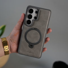 Galaxy S26 Ultra Leather Case | Luxury Metal Ring Stand Back Cover | Shockproof Protective Case