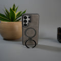 Galaxy S26 Ultra Leather Case | Luxury Metal Ring Stand Back Cover | Shockproof Protective Case