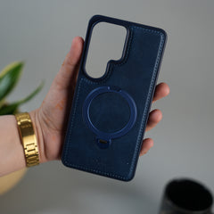 Galaxy S26 Ultra Leather Case | Luxury Metal Ring Stand Back Cover | Shockproof Protective Case