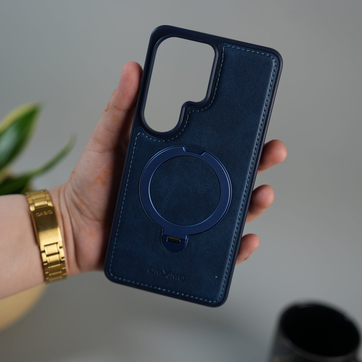 Galaxy S26 Ultra Leather Case | Luxury Metal Ring Stand Back Cover | Shockproof Protective Case