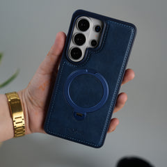 Galaxy S26 Ultra Leather Case | Luxury Metal Ring Stand Back Cover | Shockproof Protective Case
