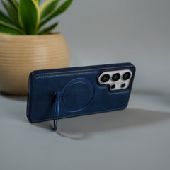 Galaxy S26 Ultra Leather Case | Luxury Metal Ring Stand Back Cover | Shockproof Protective Case