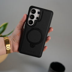 Galaxy S26 Ultra Leather Case | Luxury Metal Ring Stand Back Cover | Shockproof Protective Case