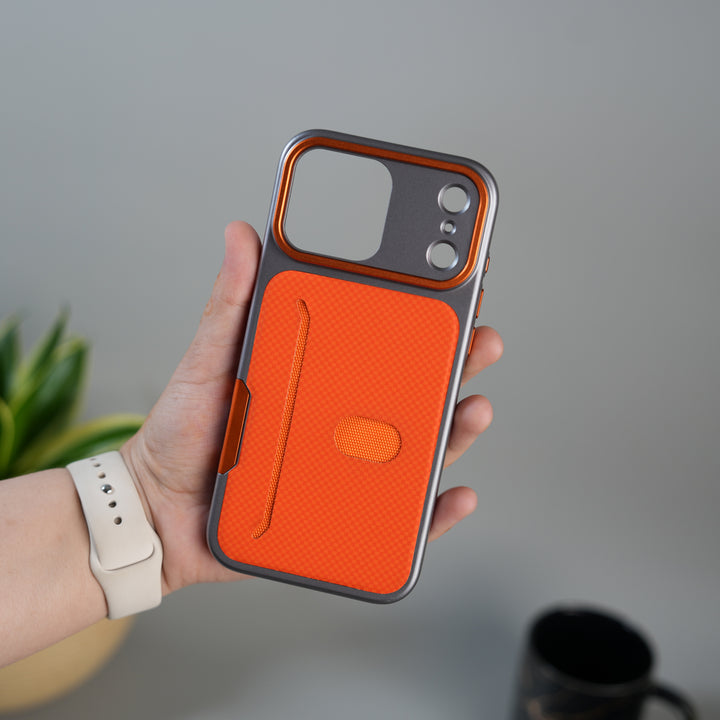 iPhone 17 Pro Max Metalic Grip Case with Camera Protection | MagSafe Supported Card Holder Back Cover