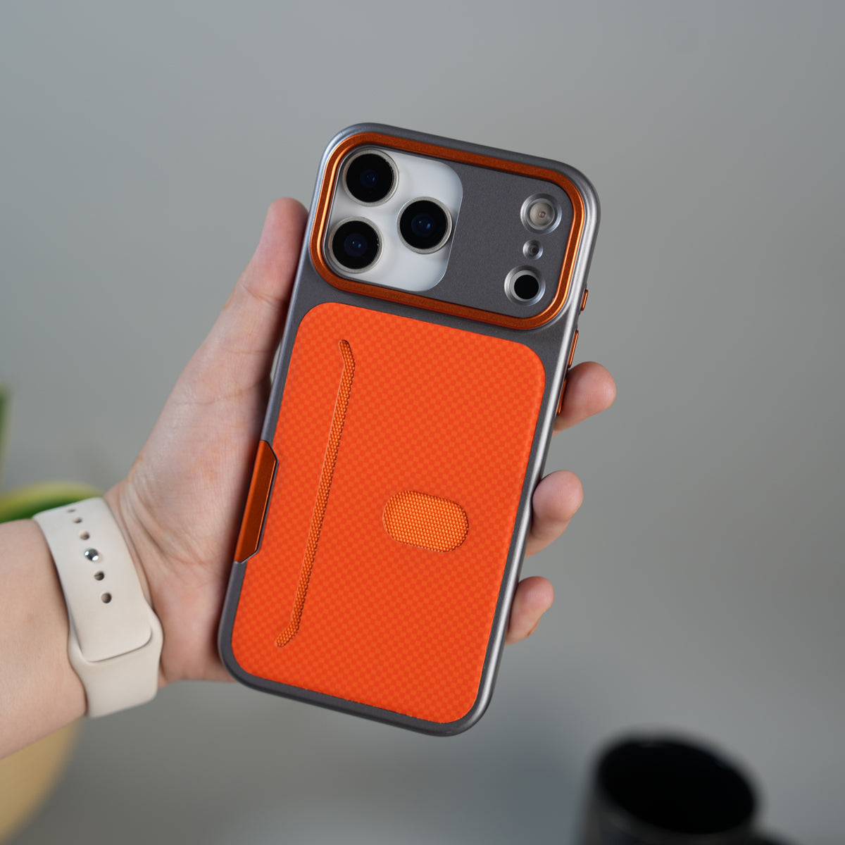 iPhone 17 Pro Metalic Grip Case with Camera Protection | MagSafe Supported Card Holder Back Cover