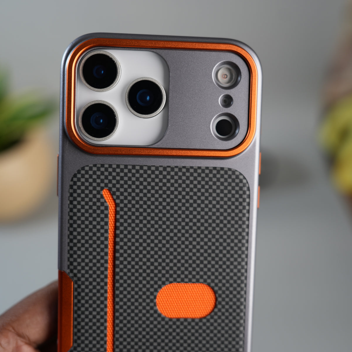 iPhone 17 Pro Metalic Grip Case with Camera Protection | MagSafe Supported Card Holder Back Cover