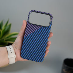 iPhone 17 Series Carbon Fiber Texture Design Hard Pc MagSafe Case Cover BluePurple Design