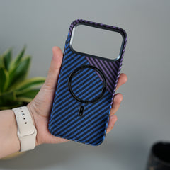 iPhone 17 Series Carbon Fiber Texture Design Hard Pc MagSafe Case Cover BluePurple Design
